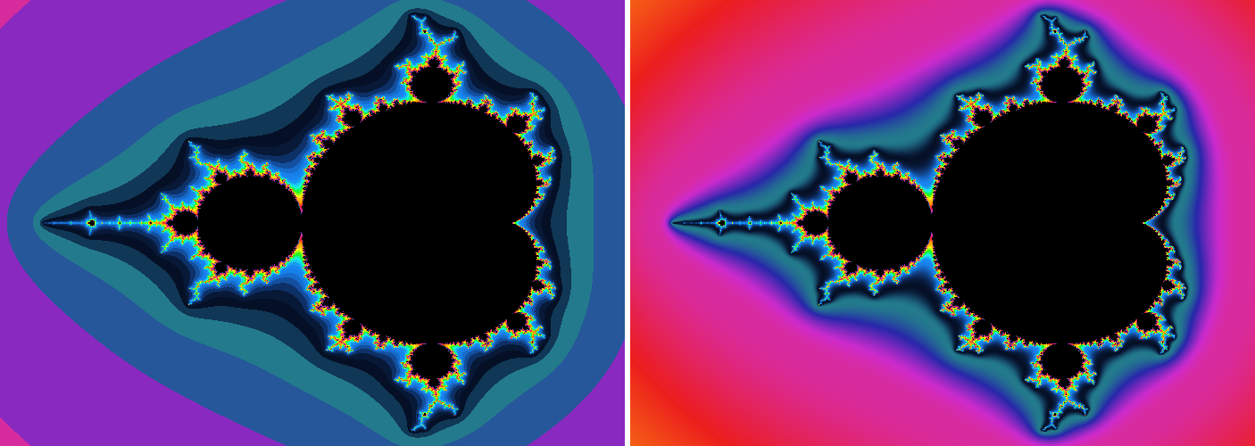 Discrete iteration banding versus continuous smooth coloring