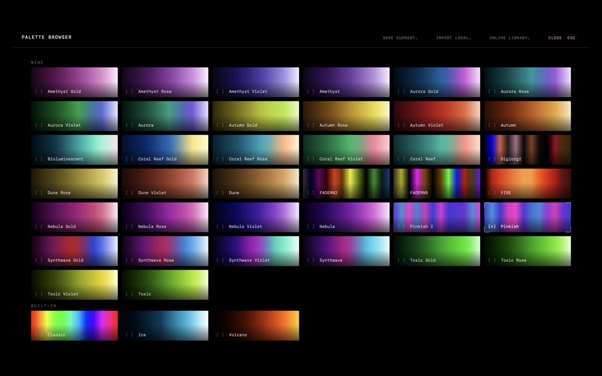 Fractint-style palette browser on Mac