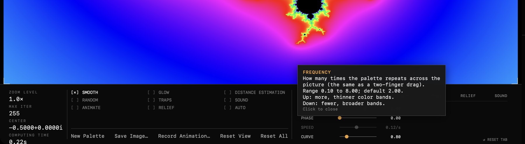 The explanation card opened over the FREQUENCY label