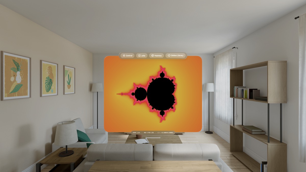 DoomFracting on Apple Vision Pro, the Mandelbrot set as a window in a room